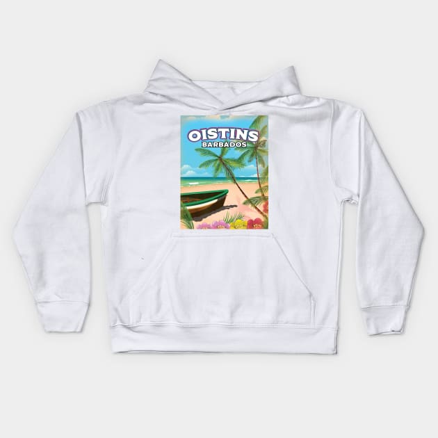 Oistins Barbados vintage beach poster Kids Hoodie by nickemporium1